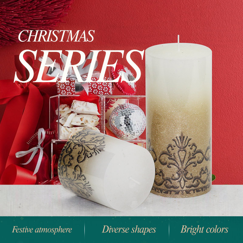 half body painted rustic pillar candle with printed image