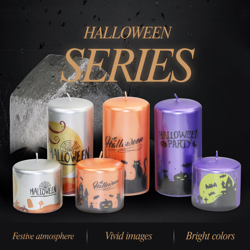 painted pillar candle with printed image