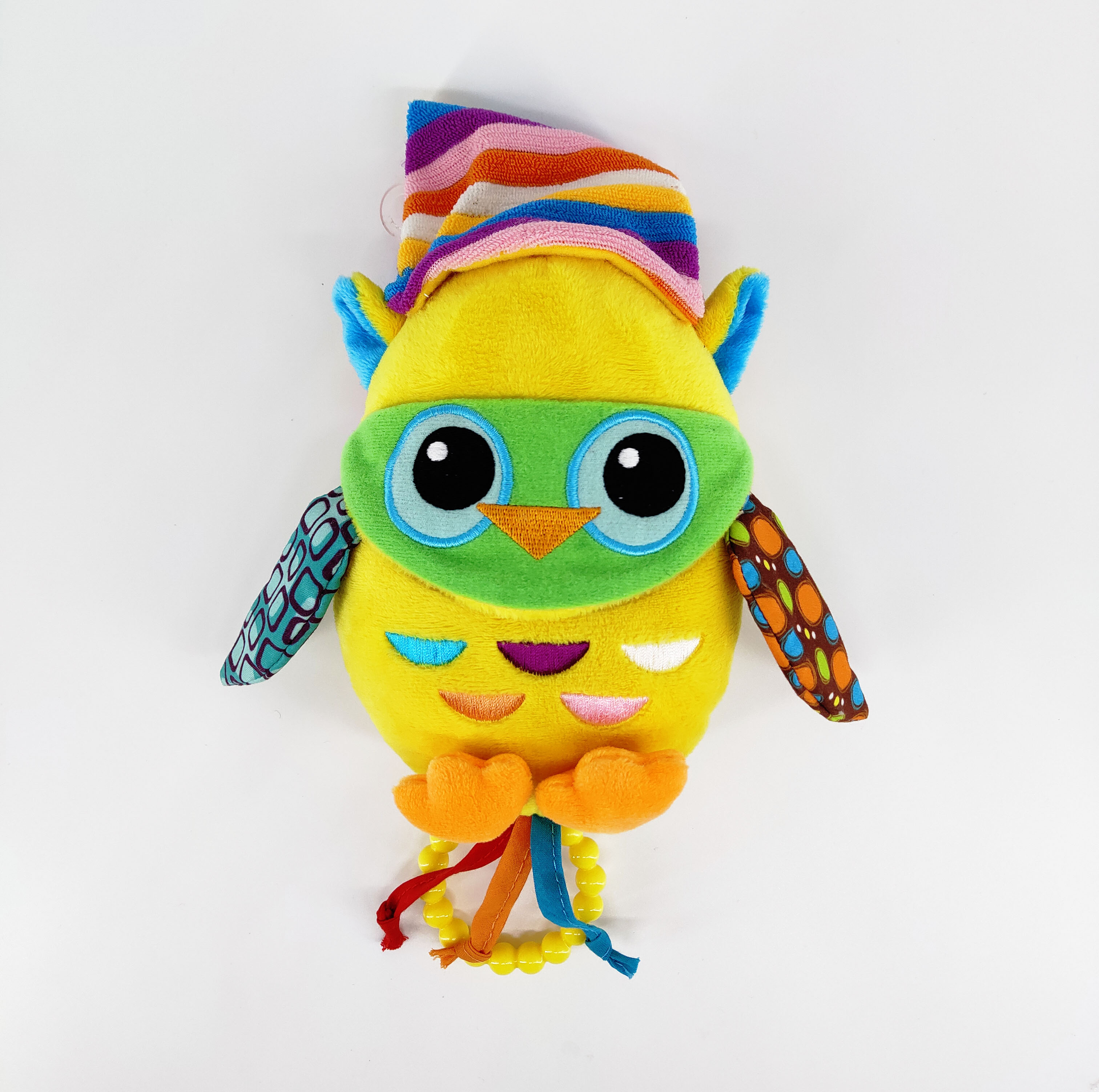 Plush owl with different faces and rattle
