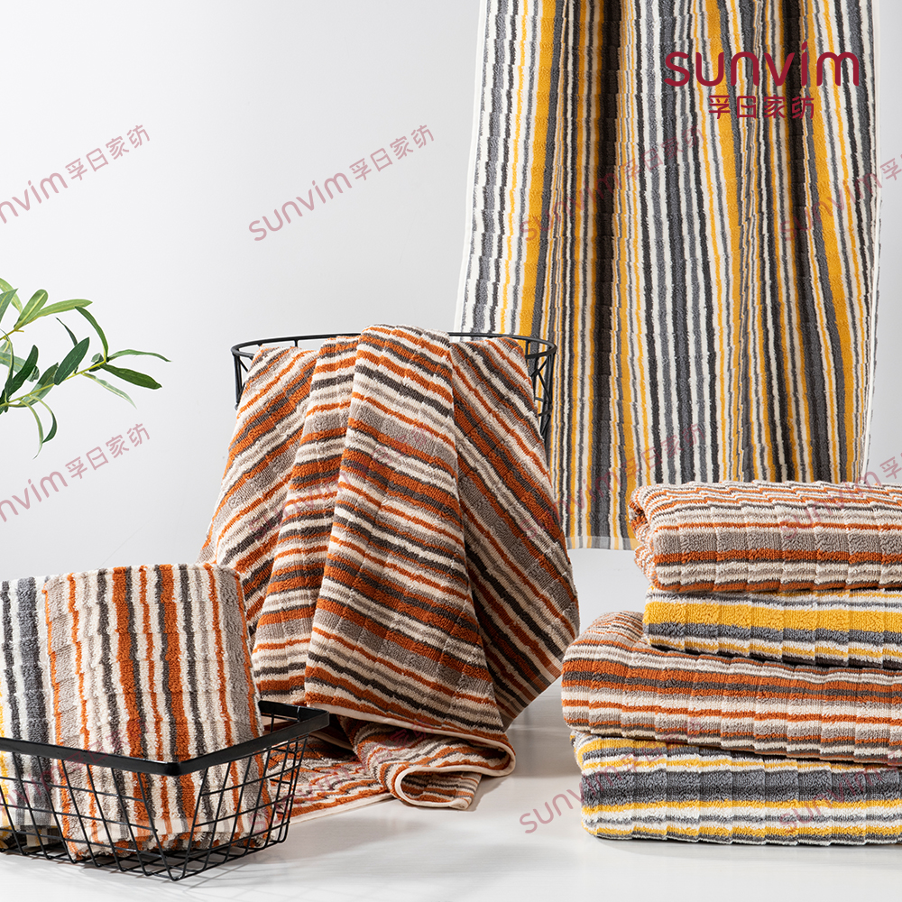 Yarn dye stripe trapezoid terry hand towel/bath towel