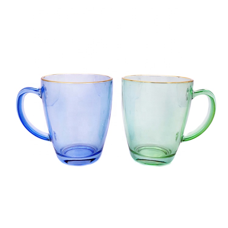 Handle coloured glass cups with gold rimmed