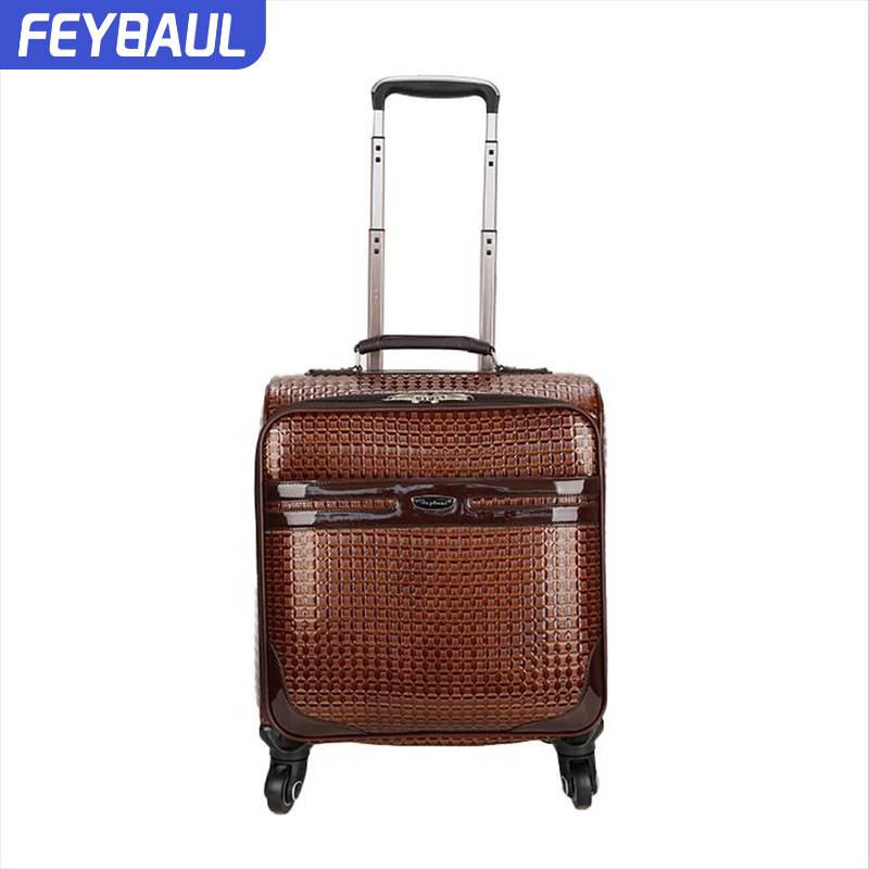 Factory Wholesale 16 inch PU Leather luggage Cabin trolley suitcase travel luggage