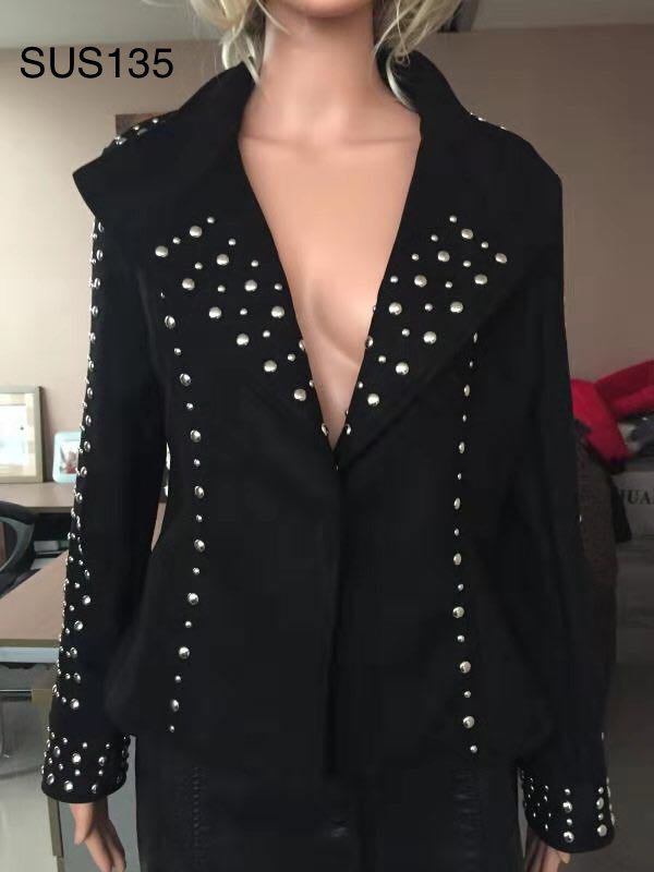 Ladies Print Embroiered With Studs Suede Jacket