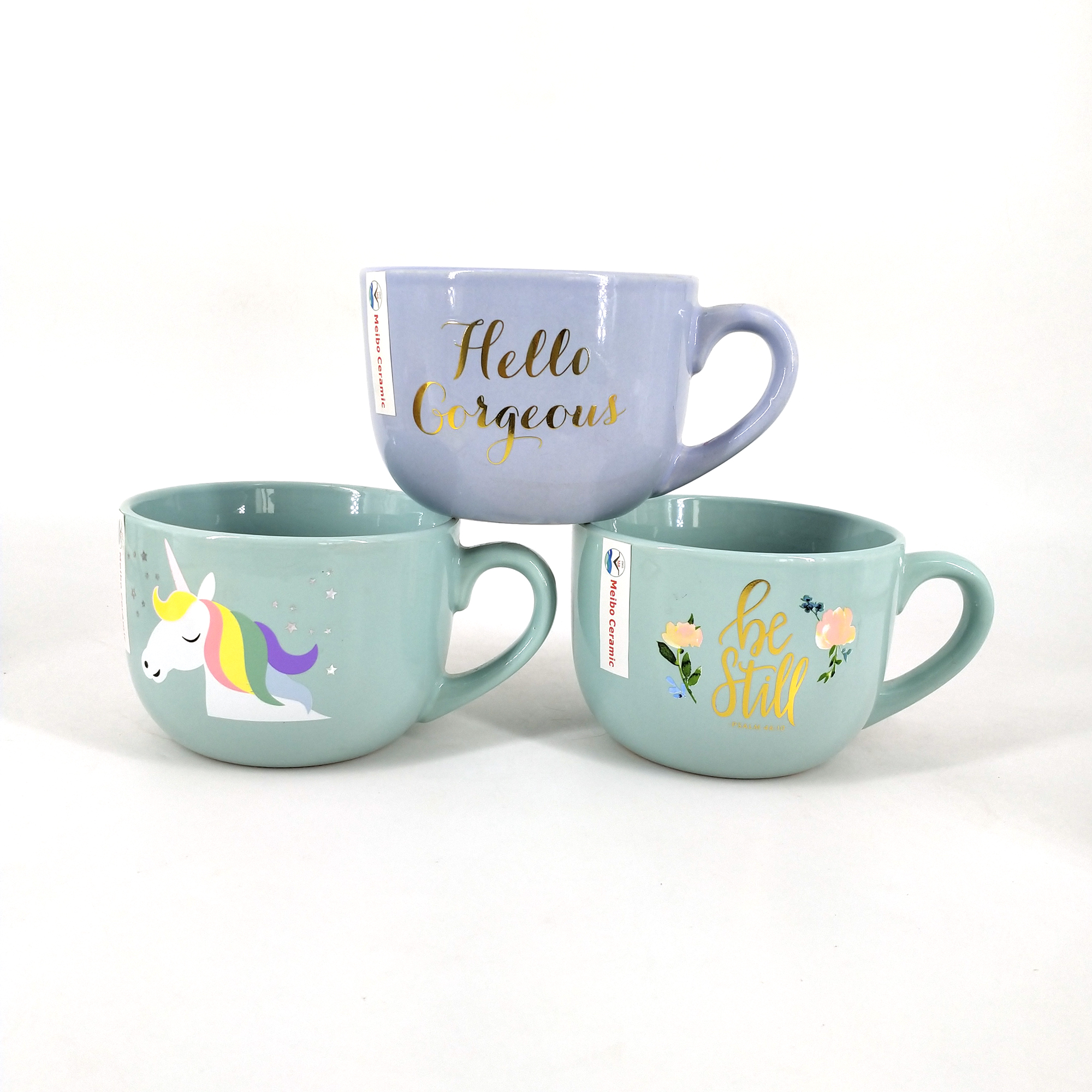 20oz solid color glazed soup mug with decal