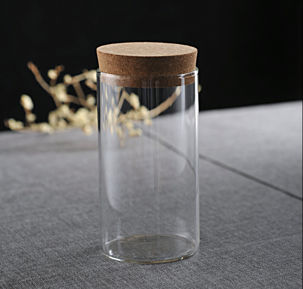 Food glass storage container with cork