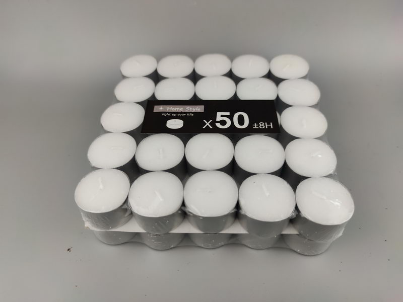 S/50 8hrs white tealights in aluminium cup