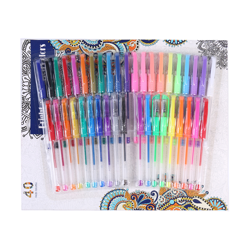 Qianxiang 40 pcs of #009 rainbow gel pen with PVC blister card classic neon glitter pastel metallic swirl