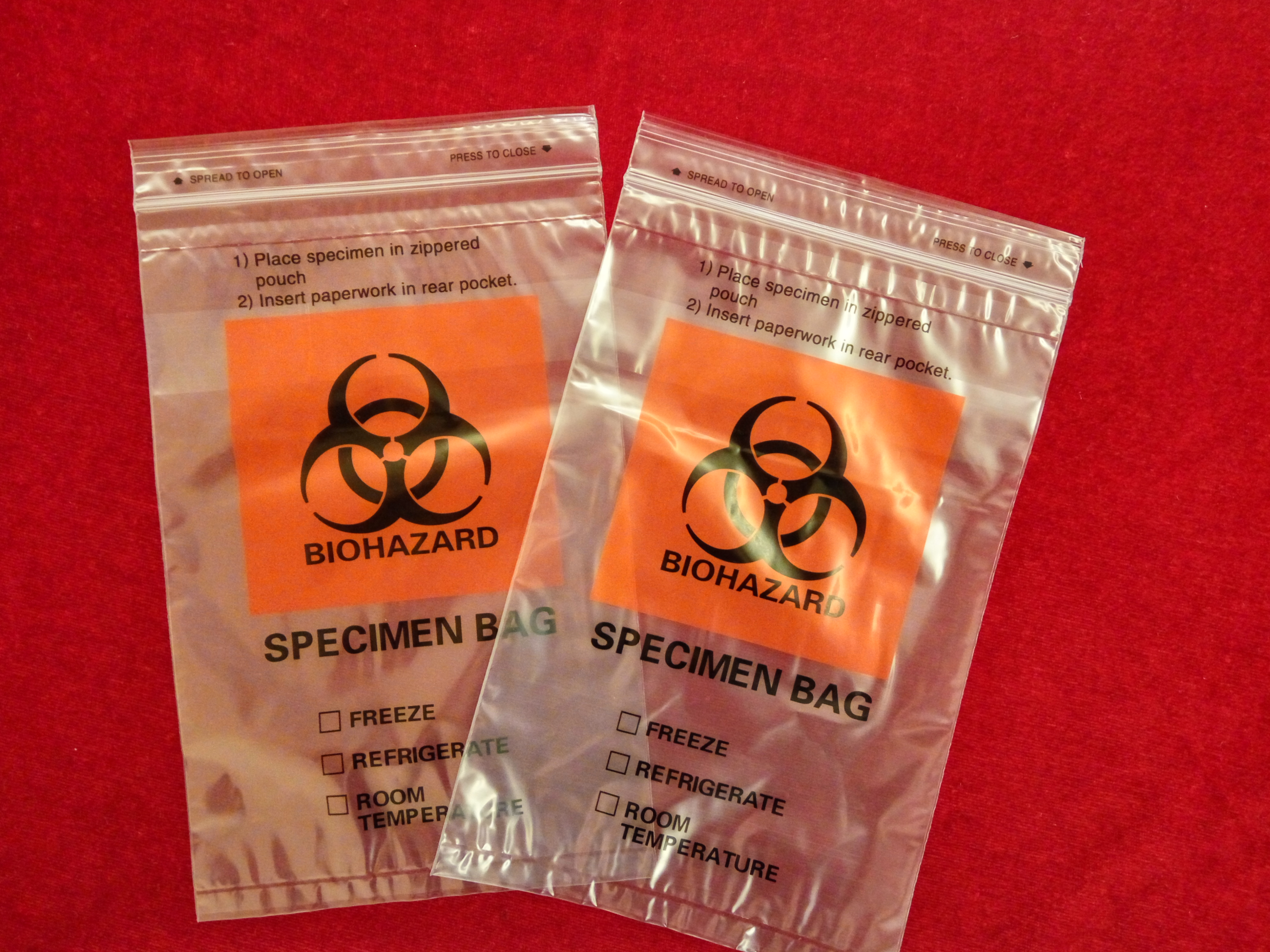 6"x9" printed PE Biohazard Specimen Zipper Bags