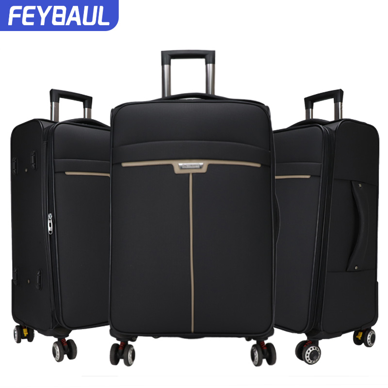 Nice quality 4 wheels long distance travel 3 pcs set soft cloth fabric luggage bags
