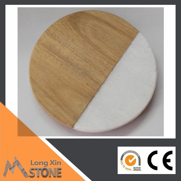 Chinese natural white quartzite with acacia wood coaster