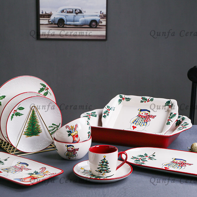 Ceramic Christmas Collection Bakers,Plates,Bowls,Mugs with Decal Finished,Wax Resist Finished
