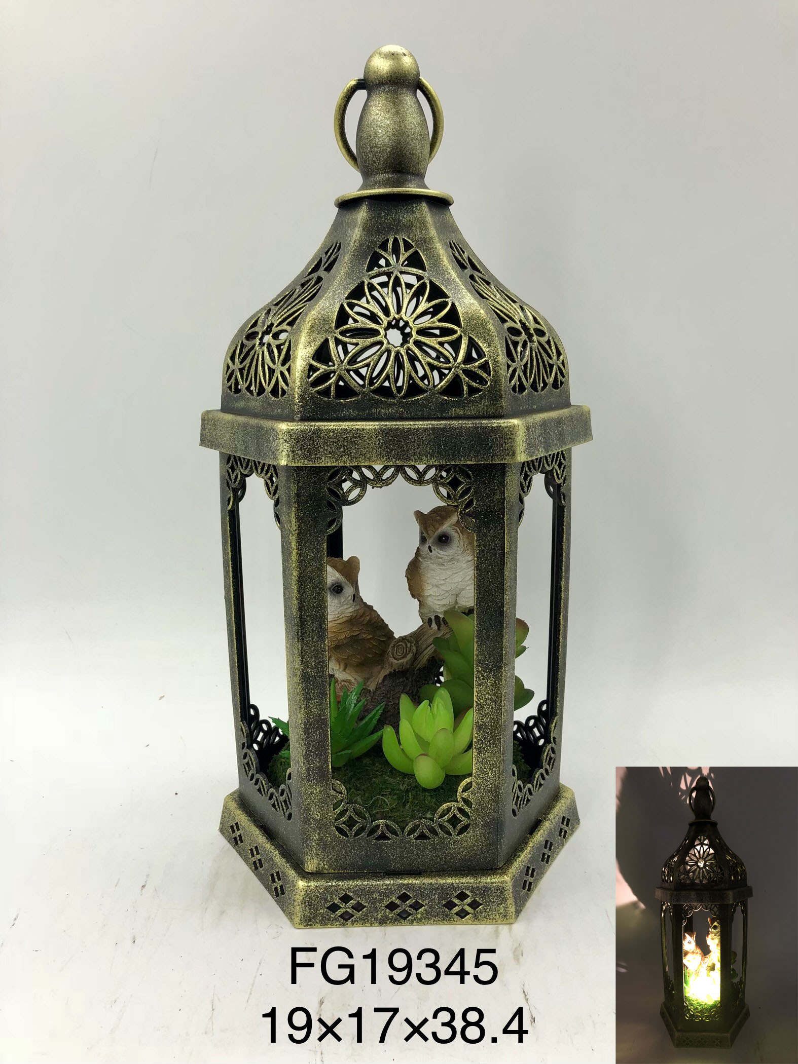Garden lantern decor insert polyresin with LED