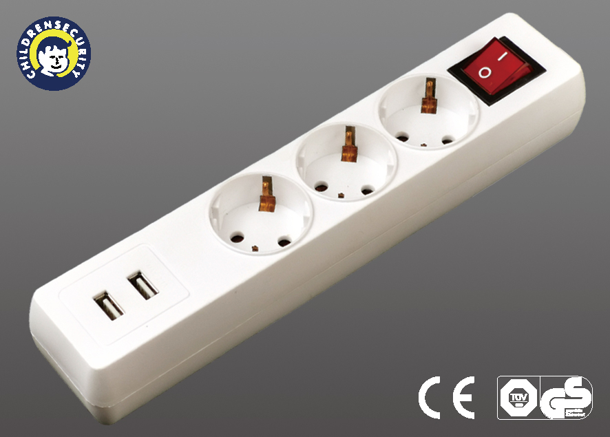 German extension socket with usb