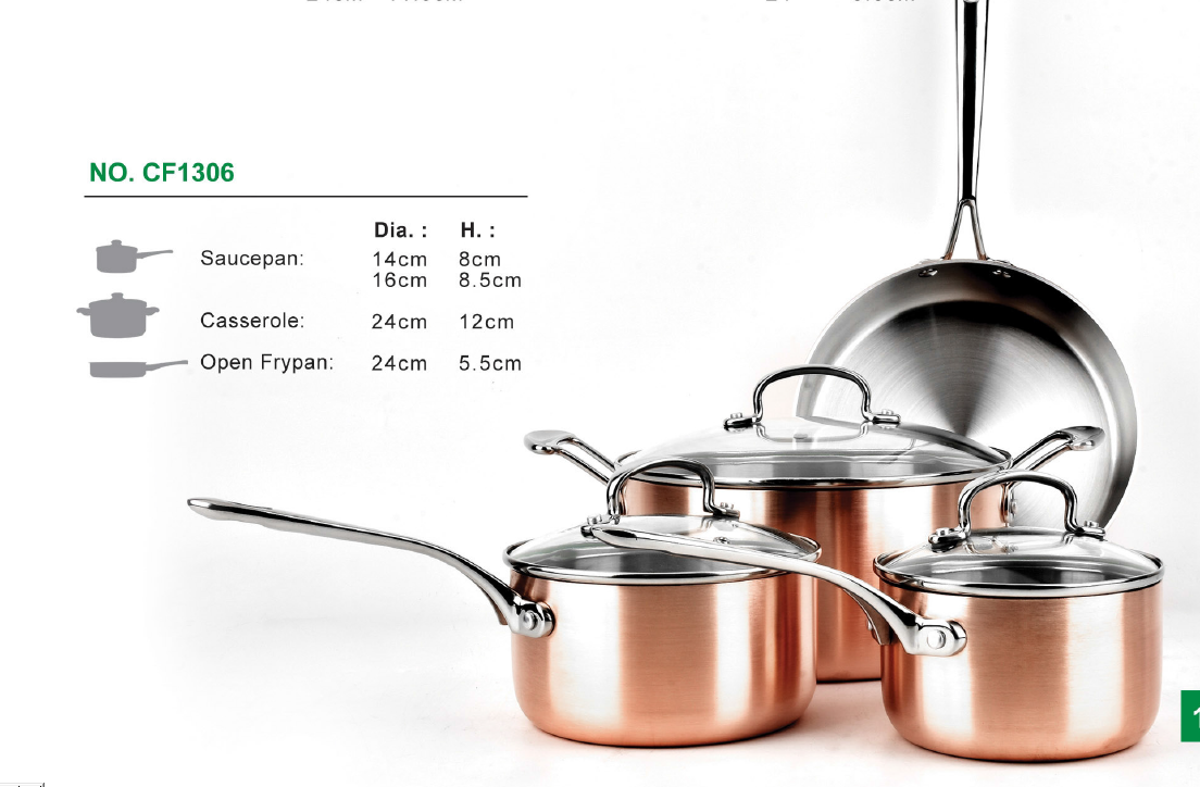 7pcs Stainless Steel camping cookware set(triply copper)