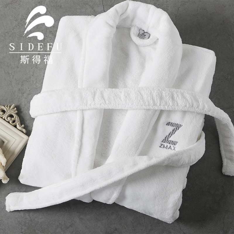 Coral Fleece Spa Bathrobe White Beige