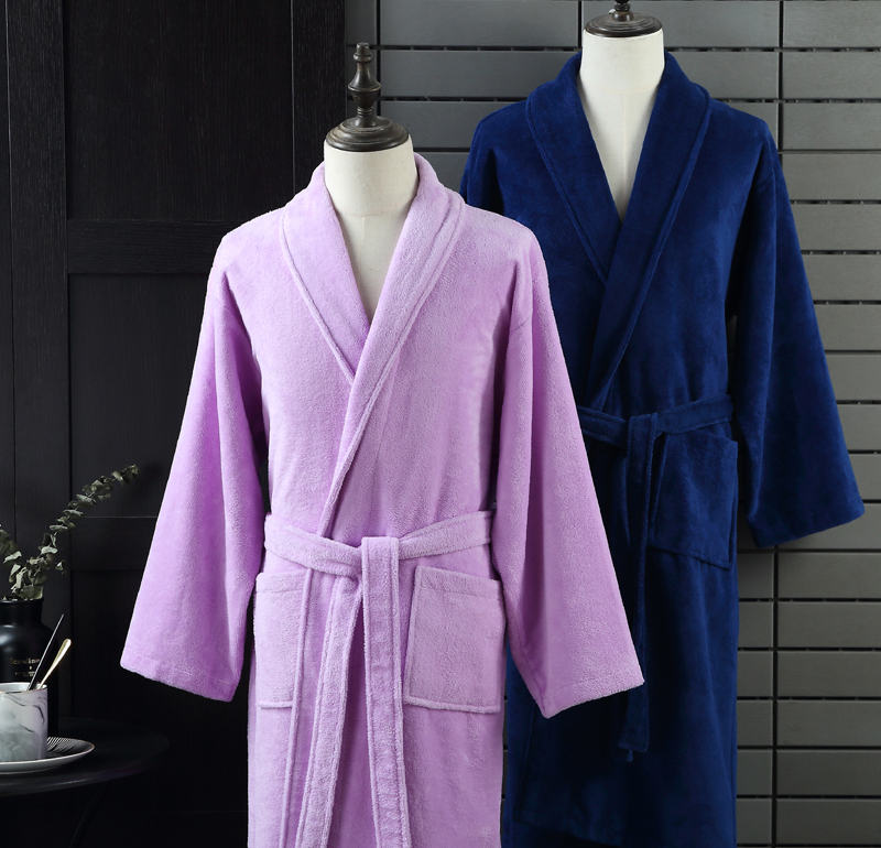 Custom coral fleece cotton terry high quality solid color for adults men women hotel home bathrobe night gown