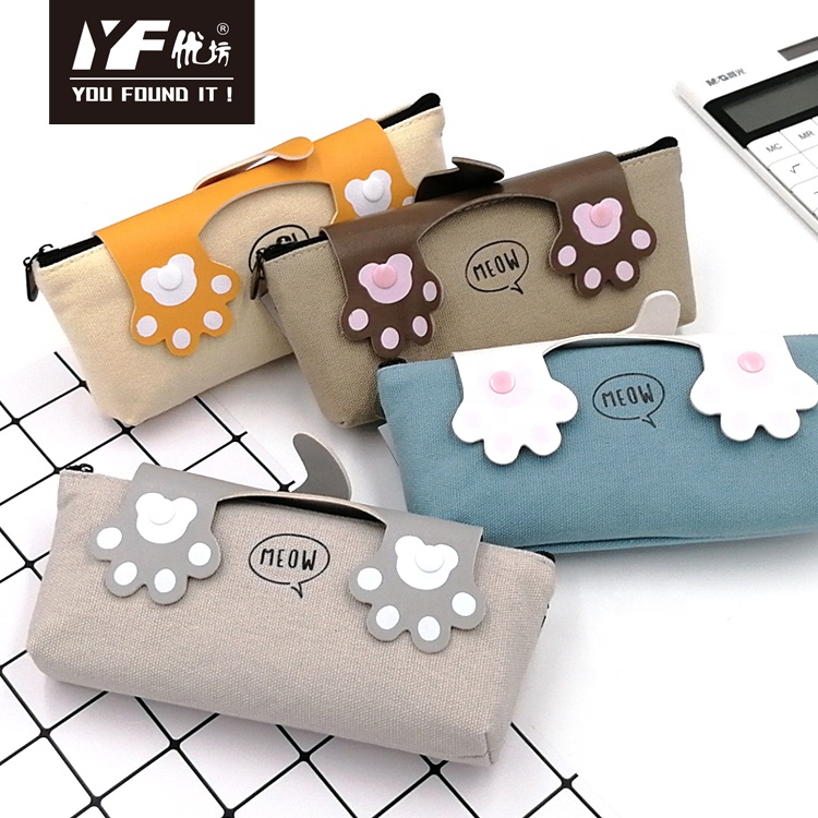 Custom creative cat pad pattern cute canvas zipper pencil case