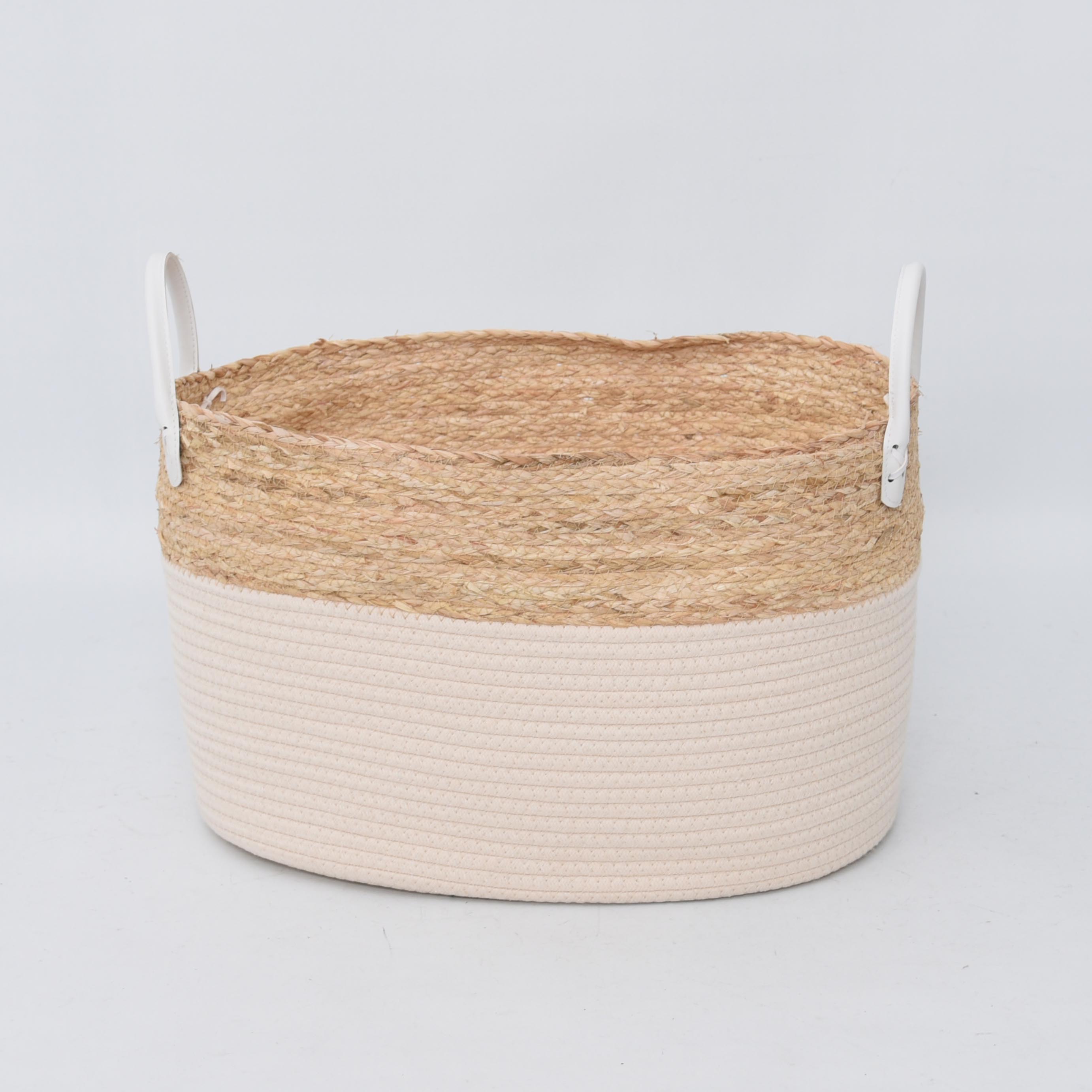 Off-white Brown cotton straw rope storage basket Storage box