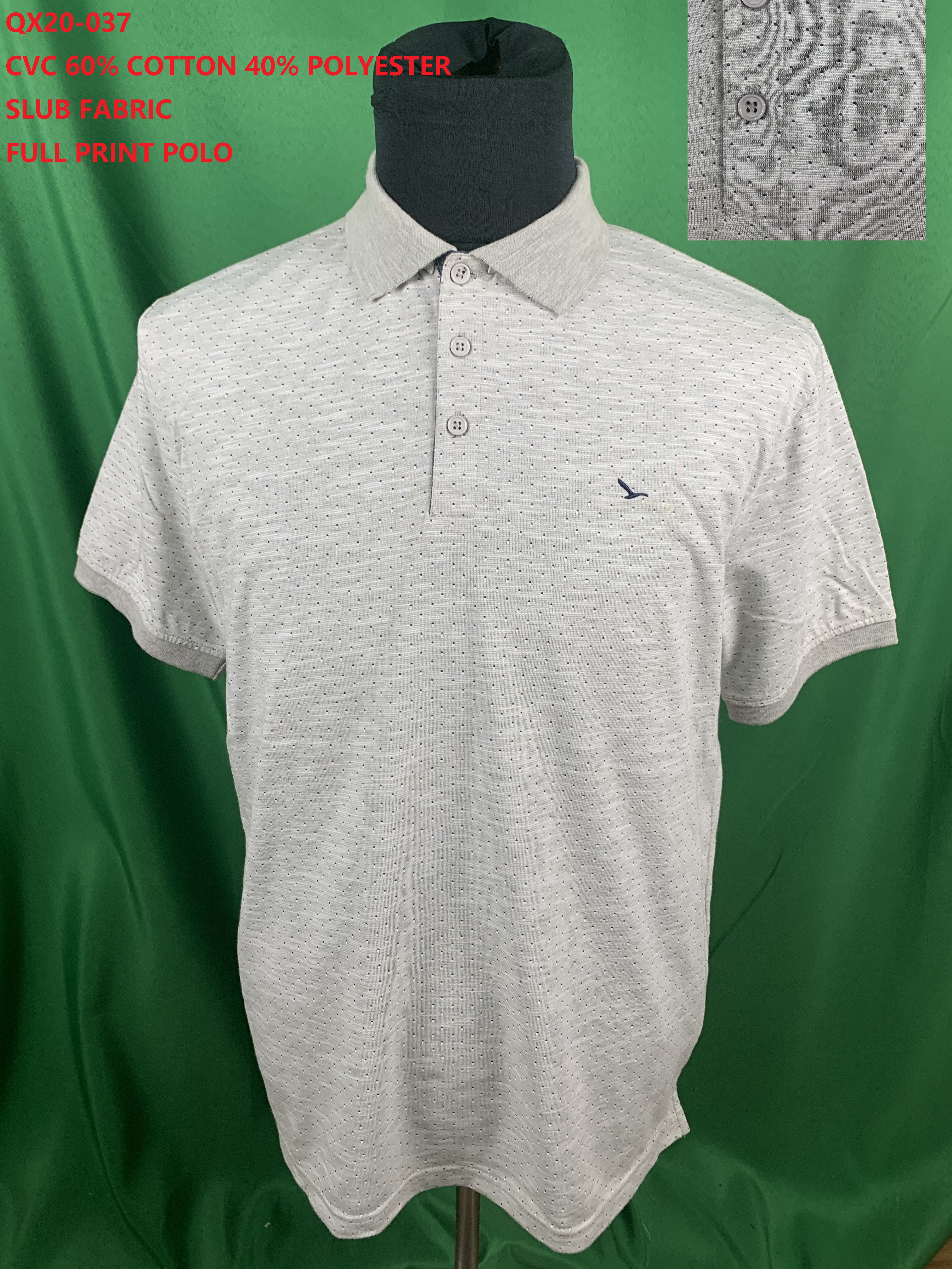 Qx20-037 Cvc Slub Full Print Polo