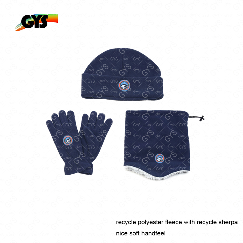 Men;s recycled fleece with recycled sherpa neck warmer beanie glove set