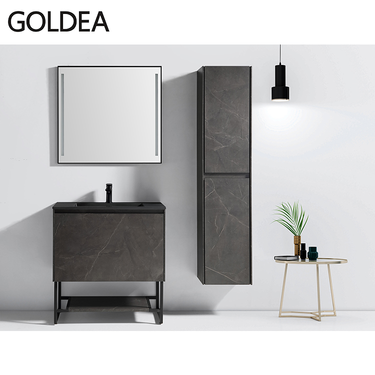 LED Mirror and Stainless Steel Legs Bathroom Vanity Set