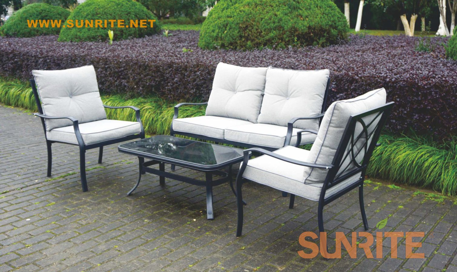 Bosler 4PCS Metal Cushion Patio Furniture Conversation Set