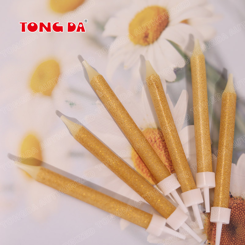 Golden plastic long pillar children's birthday cake candles romantic smokeless candles