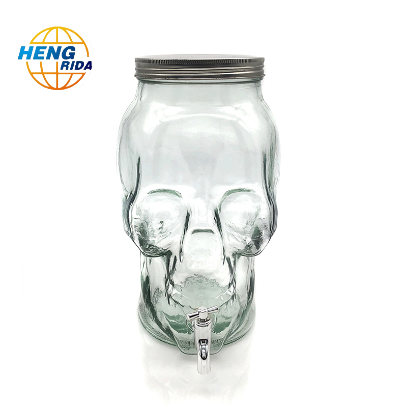Skull shape cool water bottle water bottle juice bucket with tap transparent glass cold water bottle