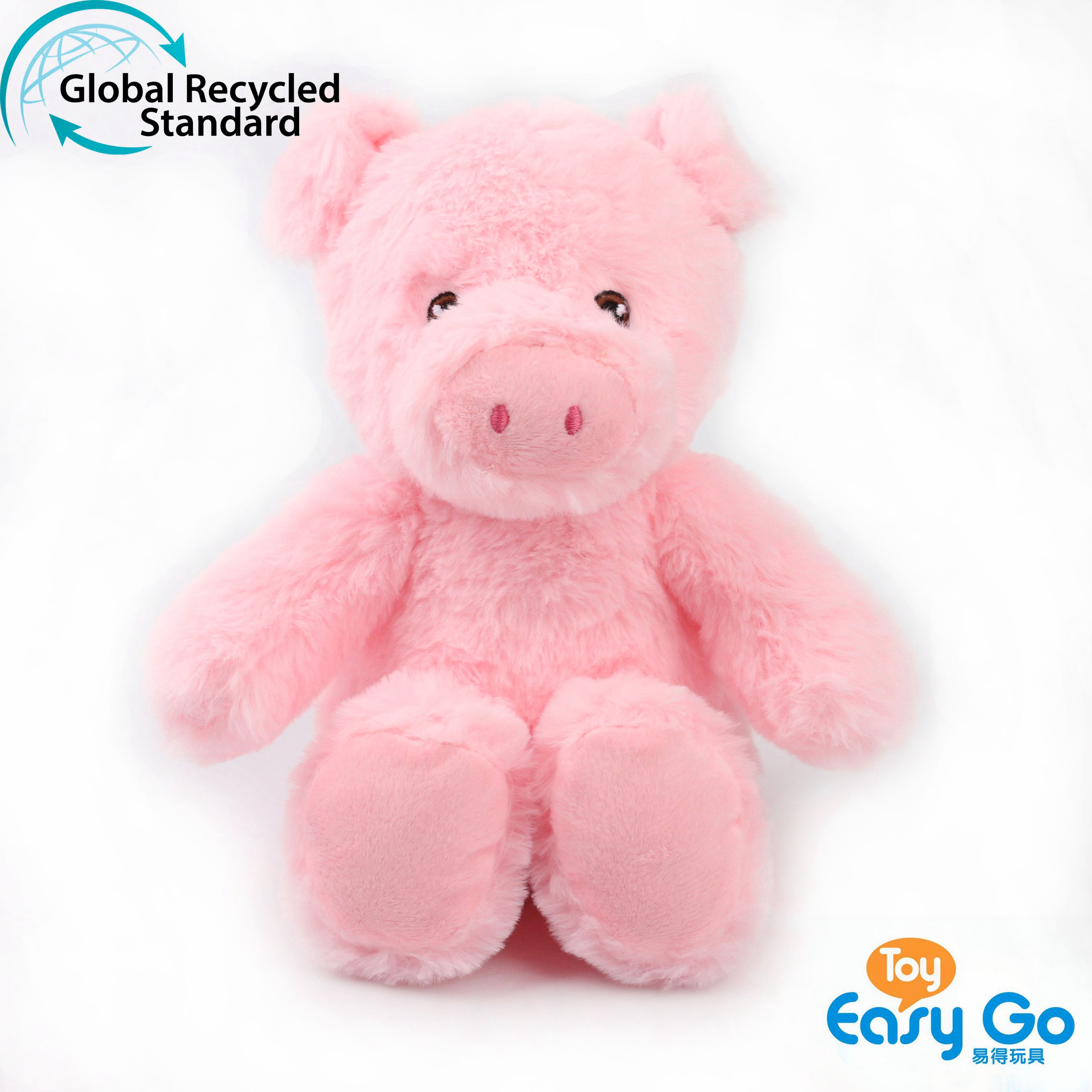 ECO-friendly 100% recycled sustainable plush soft stuffed farm animal vertical sitting position pig toy