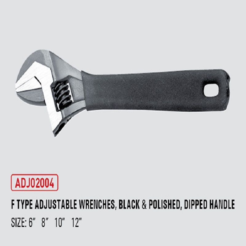 F Type Adjustable Wrenches , Black&polished, Dipped Handle