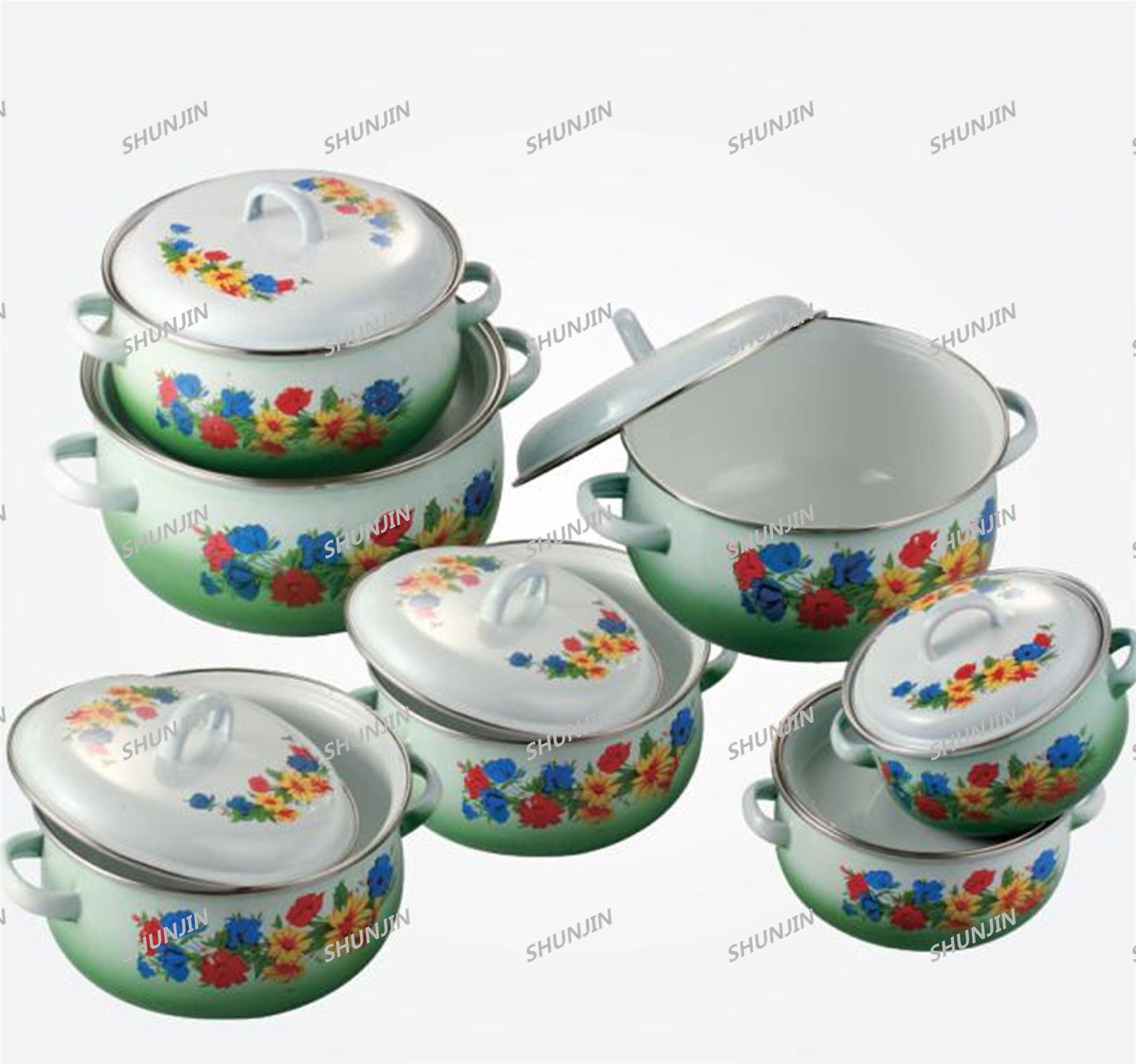 7 pcs enamel casserole double colour