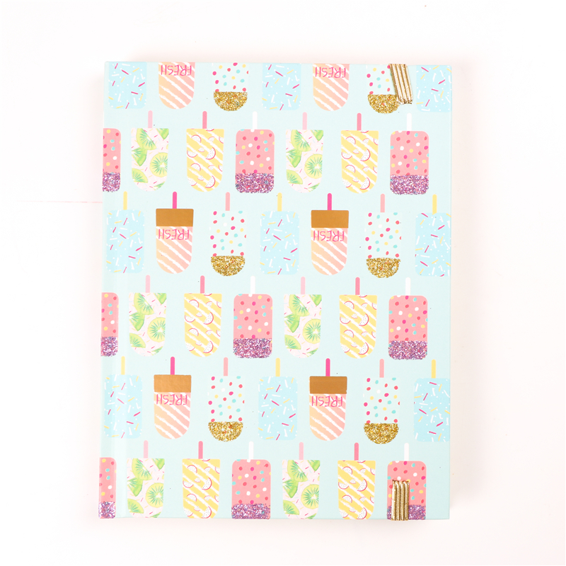Hardcover notebook with elastic and glitter