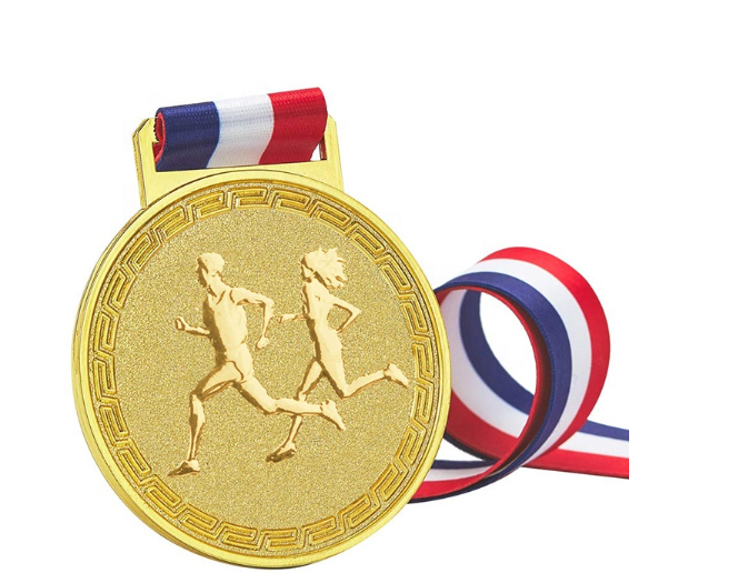 Factory Custom Metal Matte Gold Soft Enamel Souvenir Medal With Ribbon