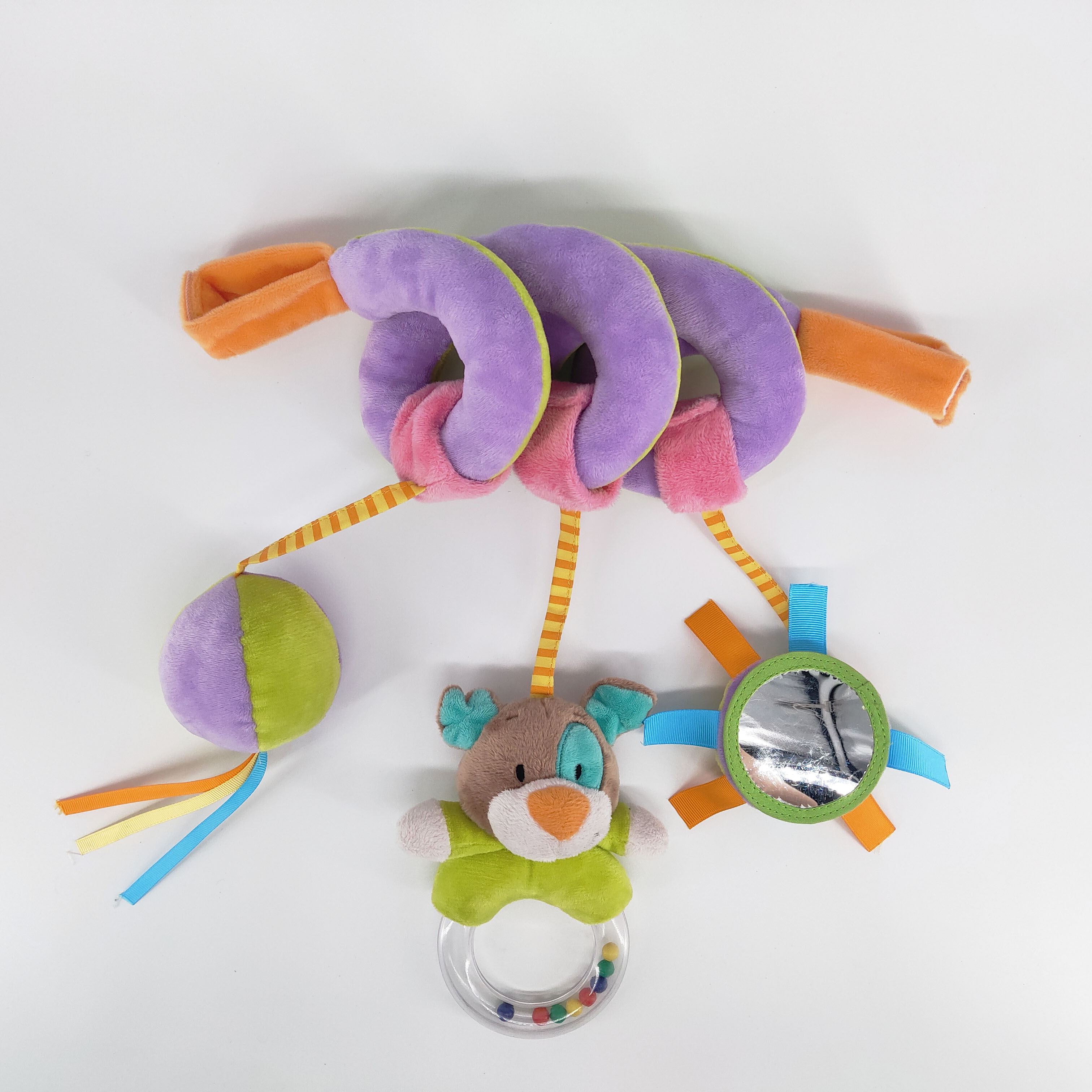 baby stroller spiral toys with rattle,mirror, crinkle paper