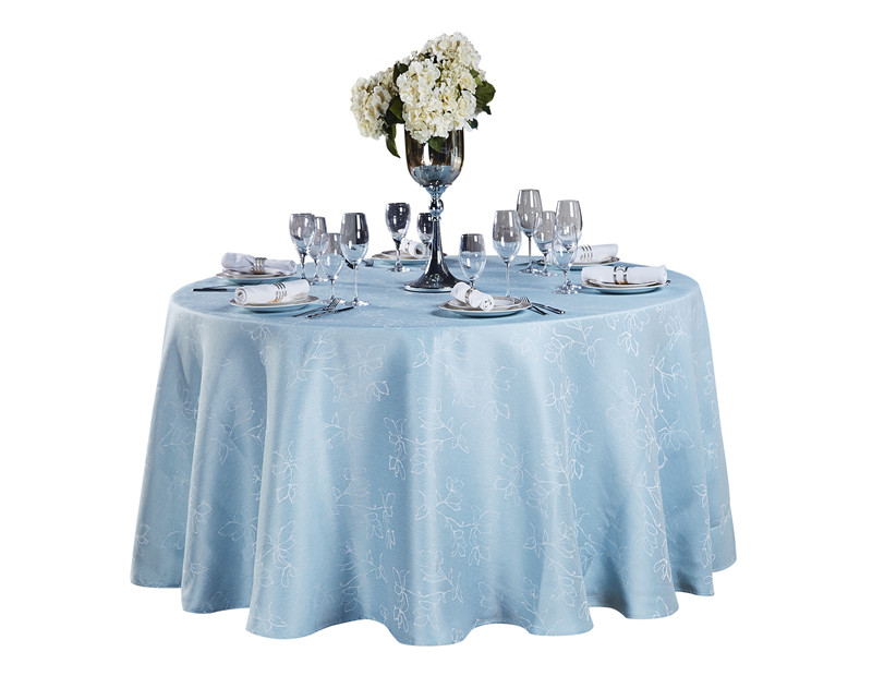 Hotel Blue Jacquard Floral Design Table Cloth