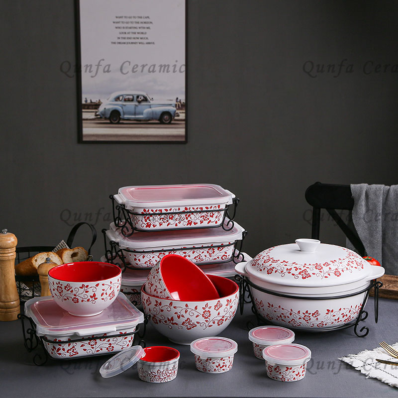 Ceramic Fashion Design Wax Resist Bakeware Set with Matt white finished