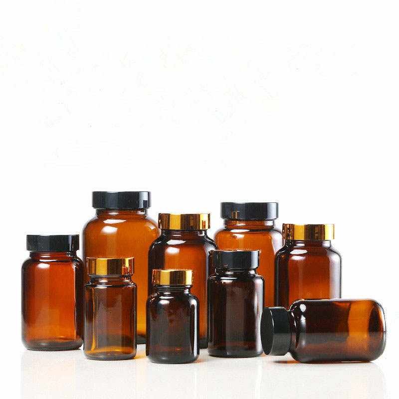 60ml 75ml 100ml 120ml 150ml 200ml 250ml 300ml 500ml amber pill medicine glass bottle