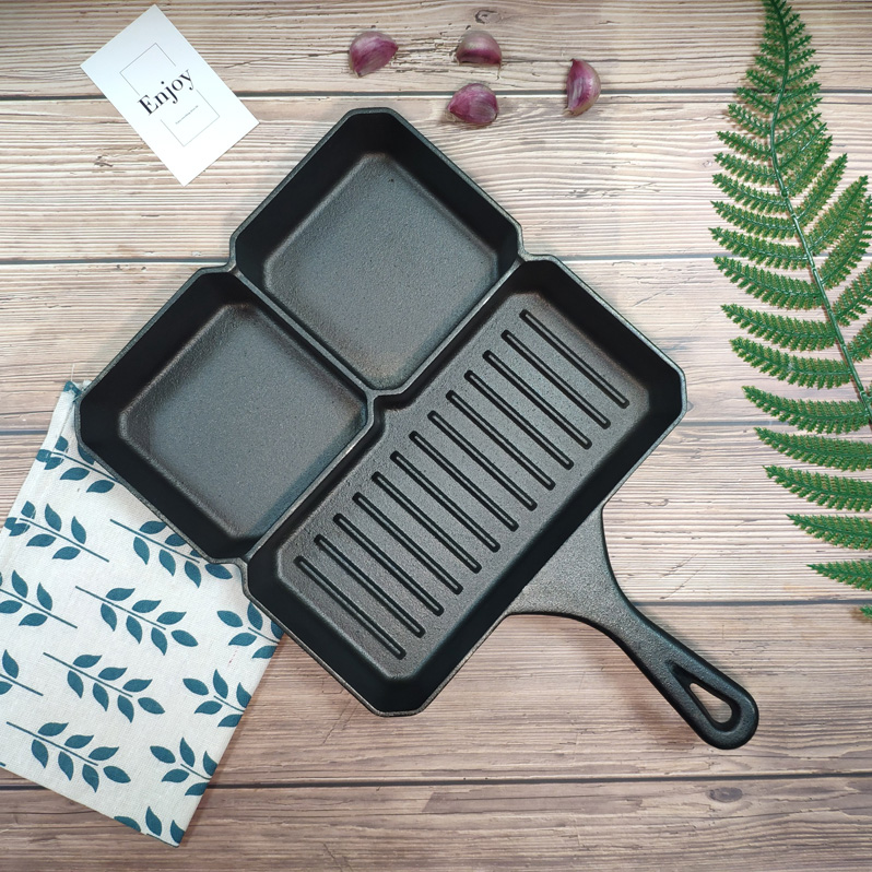 Cast iron fry grill pan