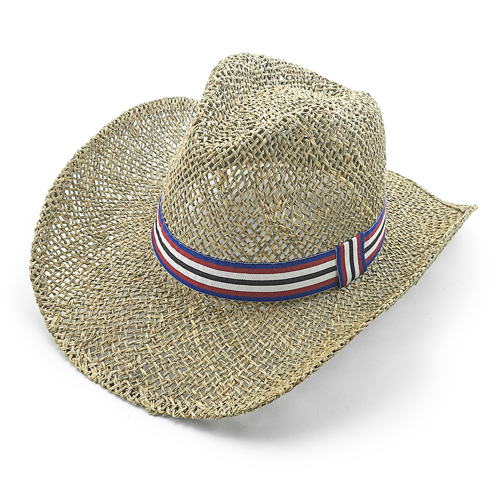 2020 New mens and ladies hand woven seagrass cowboy hat with polyester band