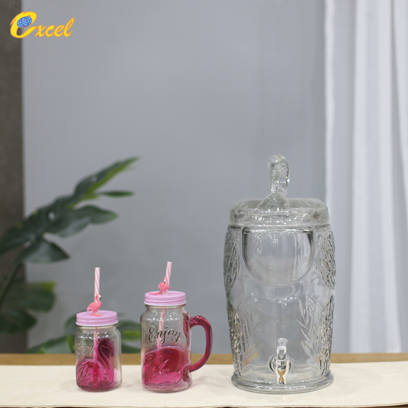 flamingo glass dispenser with mason jar