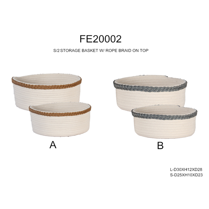 Set of 2 Round Tapered Cotton Rope Storage Basket