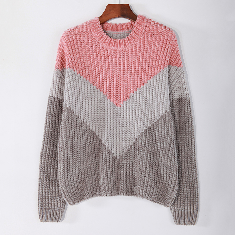 Women knitted pullover with R neck