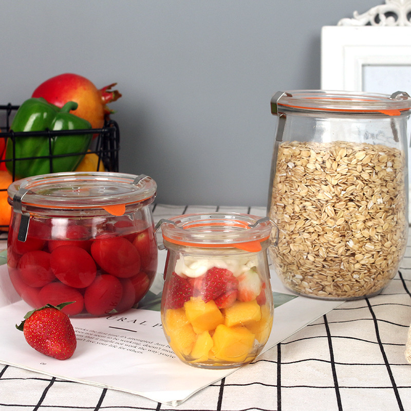 Factory direct sale glass sealed food storage bottle for sale glass jam jar