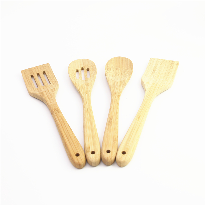 Bamboo cooking scoop set with slotted spoon spatula