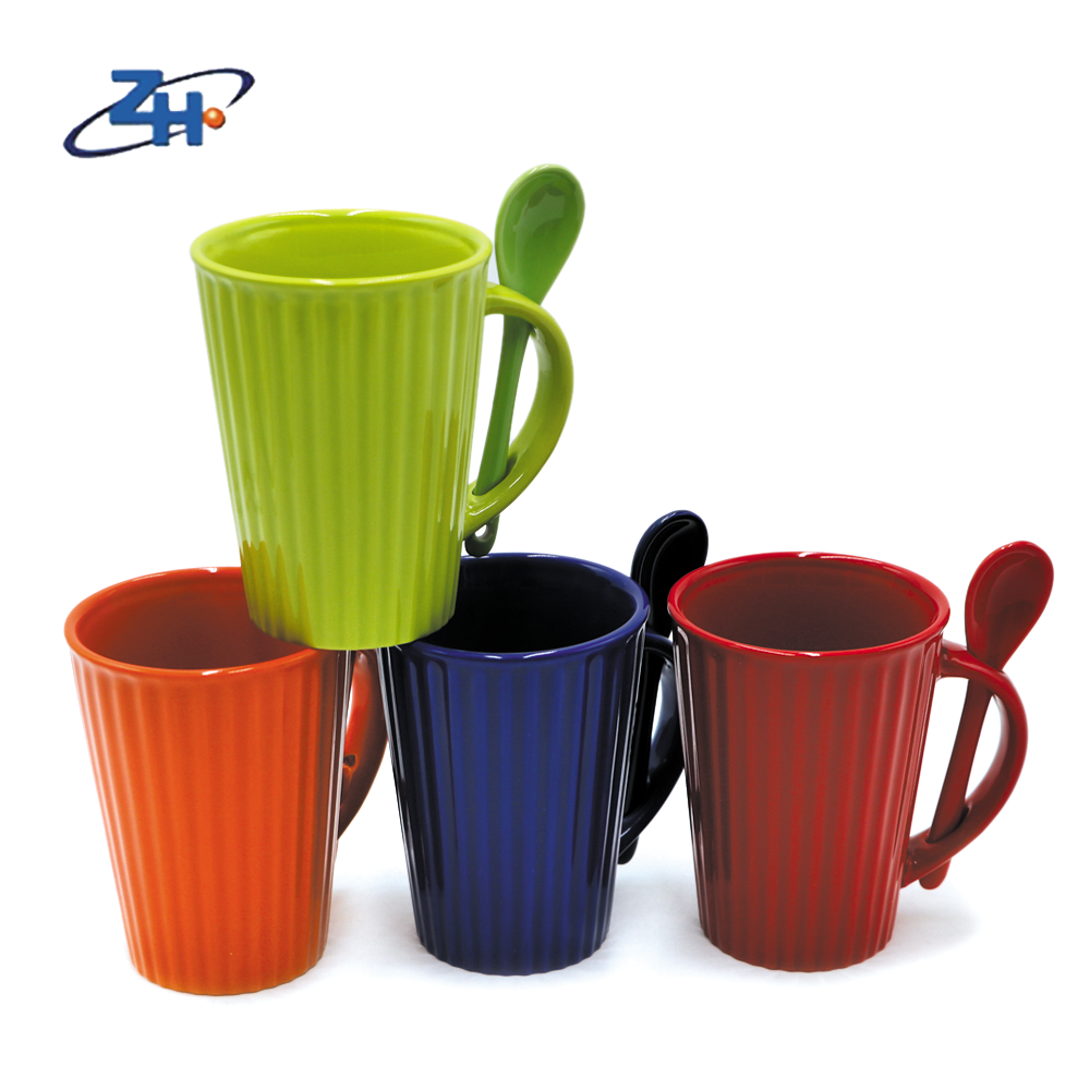 11oz ceramic customized glazed mug promotional colorful cup with spoon