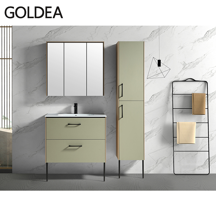 Modern Bathroom Vanity Set with Green Vanity and Marble Basin