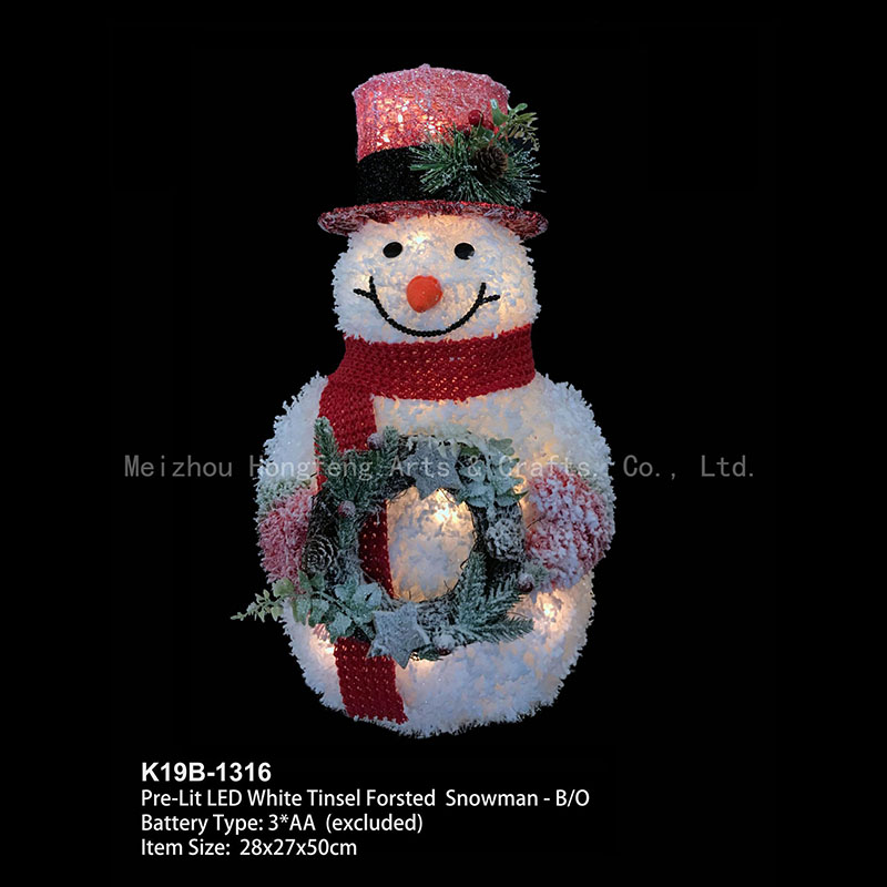50cm LED White Tinsel Forsted Snowman holding wreath/Christmas outdoor decoration/lighted Home & Yard & Garden decor./ Handmade crafts xmas