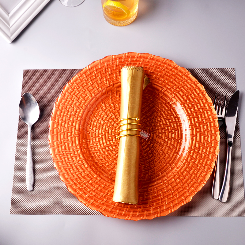 Orange glass charger plate, spray glass plate fruit plate