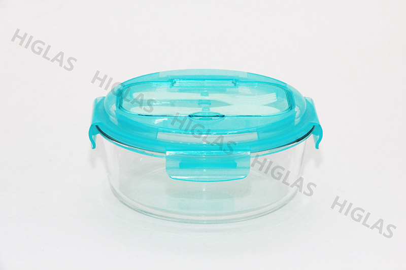 1.2l Round Borosilicate Glass Food Container With Pp Lid With Fork&spoon