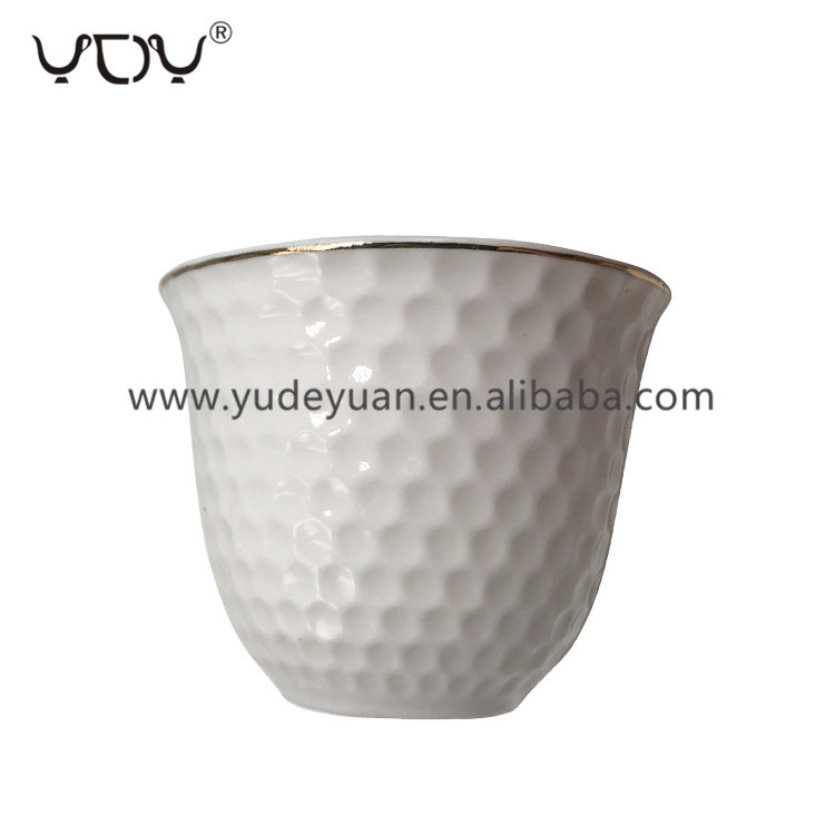 2020 promotion bulk cheap arabic embossed 90cc gold rim new bone cawa cups